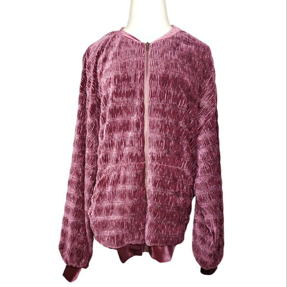 Easel LA  Bomber Jacket L Crushed Velvet Brushed Pleated Accordion Gift Spring